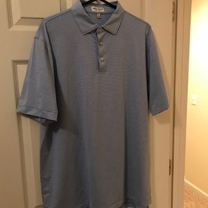 Light blue and white striped golf shirt